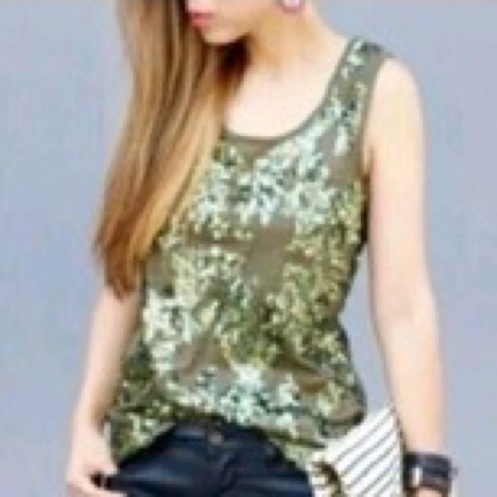 J Crew Iridescent Sequin Tank Top Blouse "Misty Forest" Green